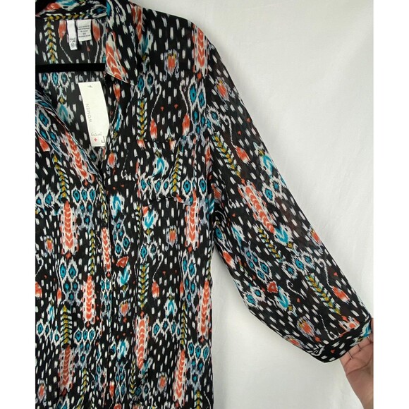 NWT Sami & Jo Blouse Womens 3X Multicolor Ikat Print Button Up Top Southwestern - Picture 5 of 11